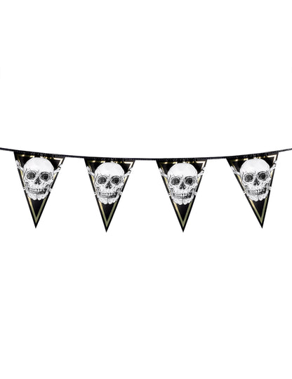 Vue d'ensemble de la guirlande de fanions en plastique Pirate Jolly Roger