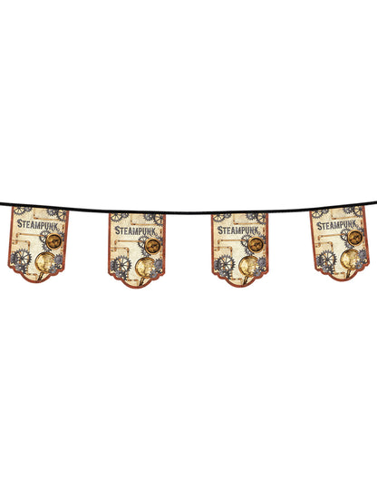 Détail des dimensions d'un fanion de la guirlande 11 fanions en carton Steampunk