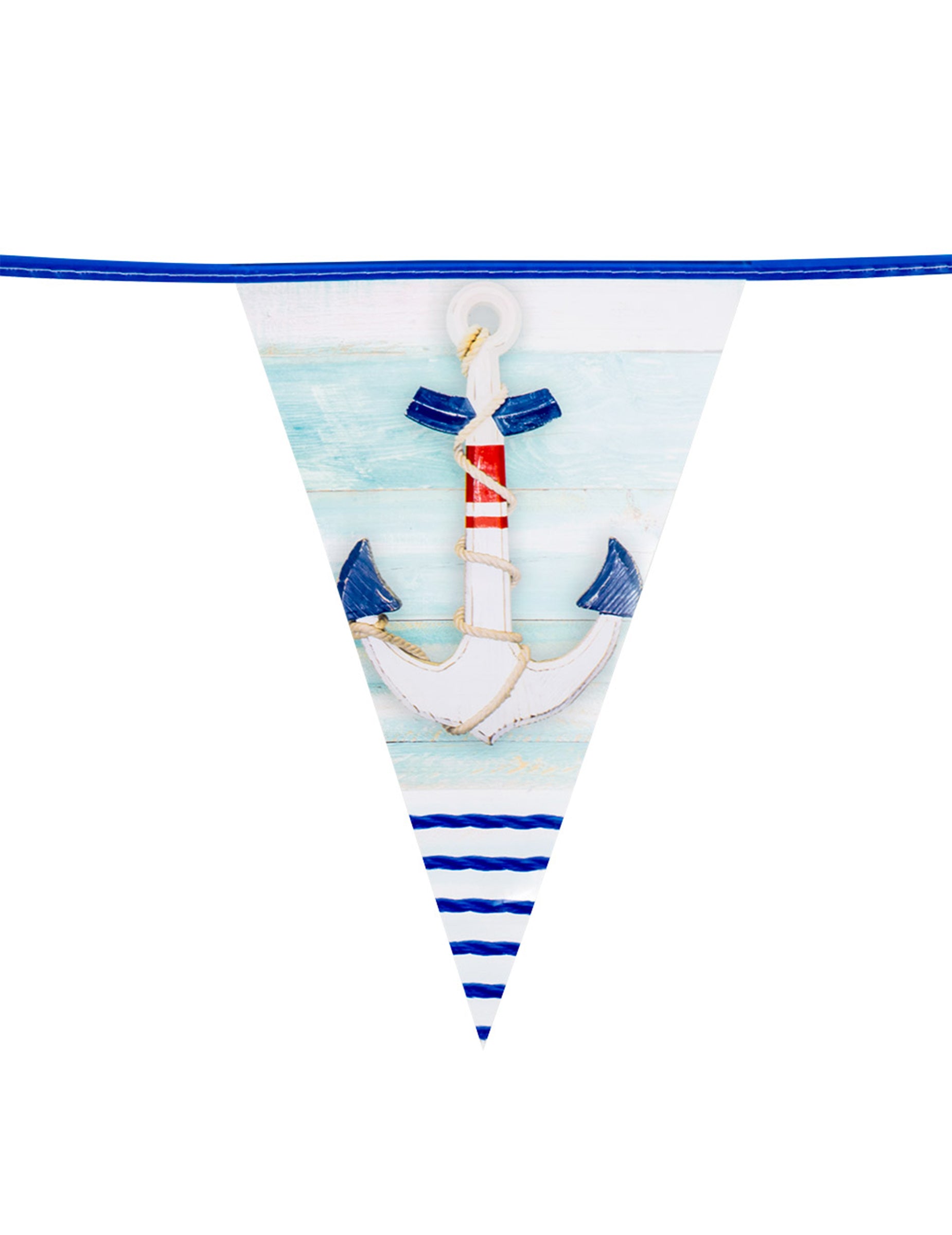 Détail du motif d'ancre de la guirlande de 15 fanions marin