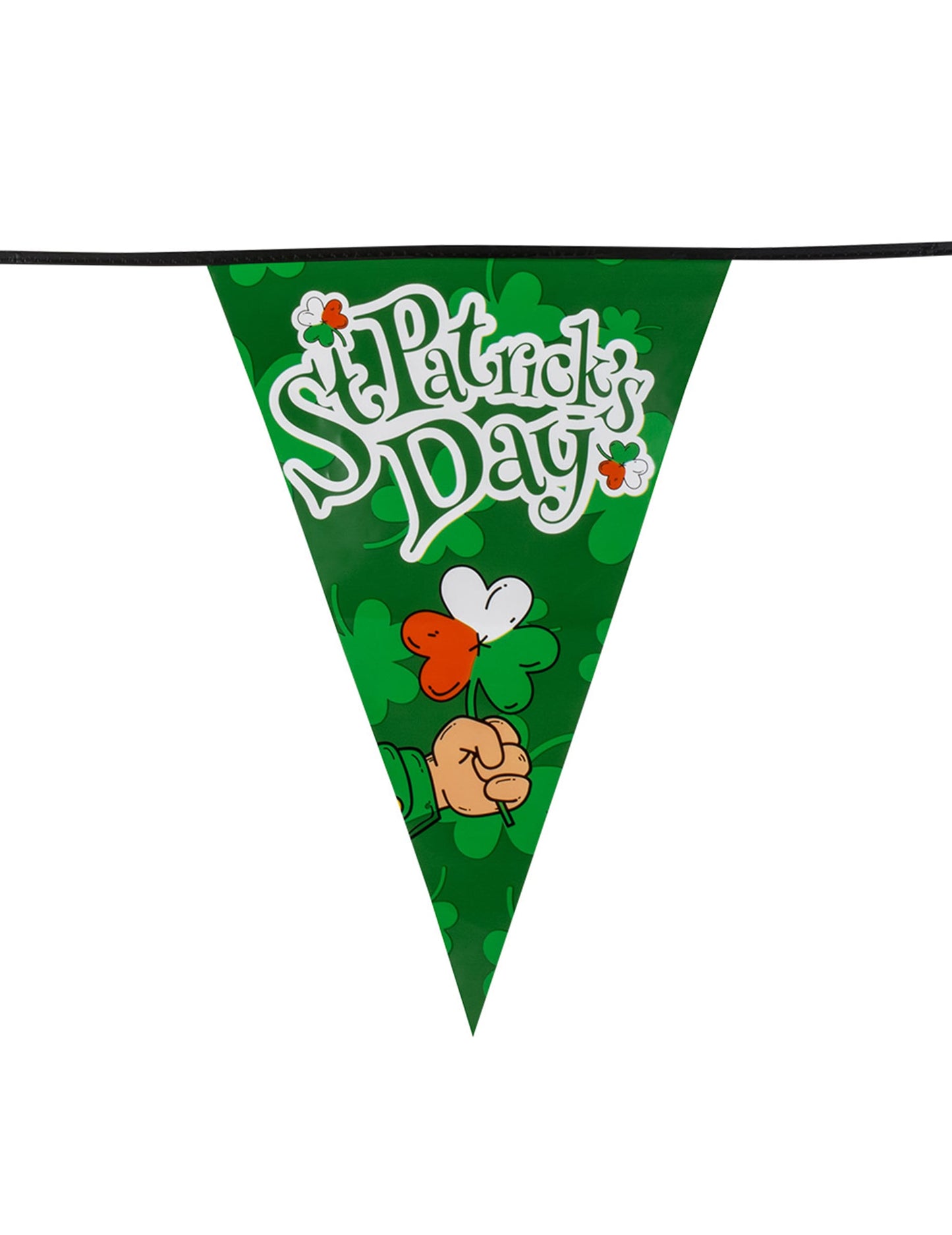 Détail d'un fanion avec trèfle tricolore de la guirlande à fanions Saint Patrick