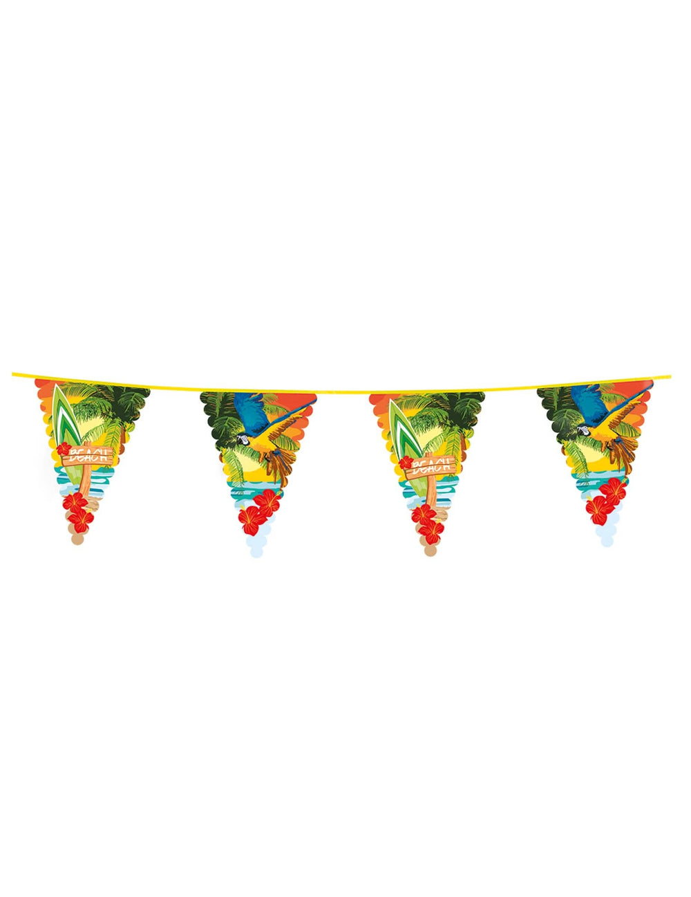 Beach party zászlófüzér bulira sokszínű, papagájok és szörf mintákkal