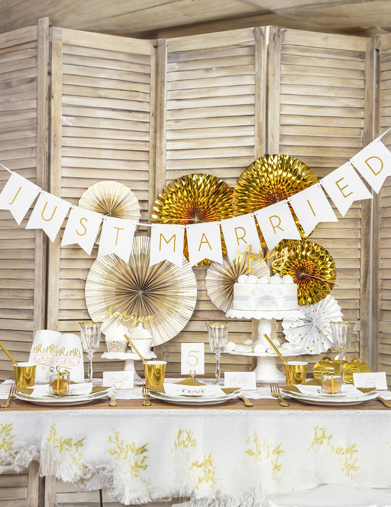 Fehér és arany zászlófüzér, friss házasok, 155 cm karton