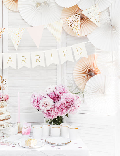 Fehér és arany zászlófüzér, friss házasok, 155 cm karton