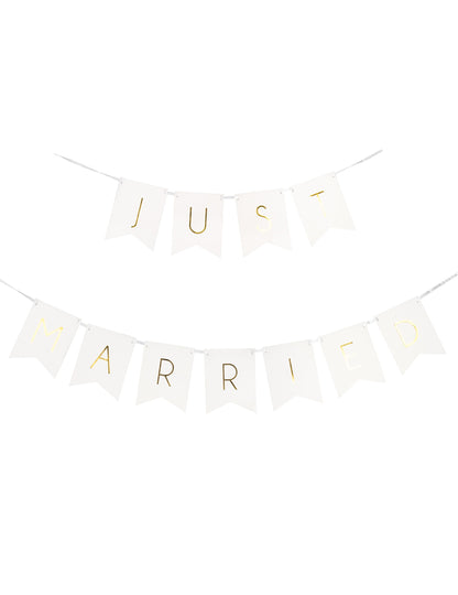 Fehér és arany zászlófüzér, friss házasok, 155 cm karton