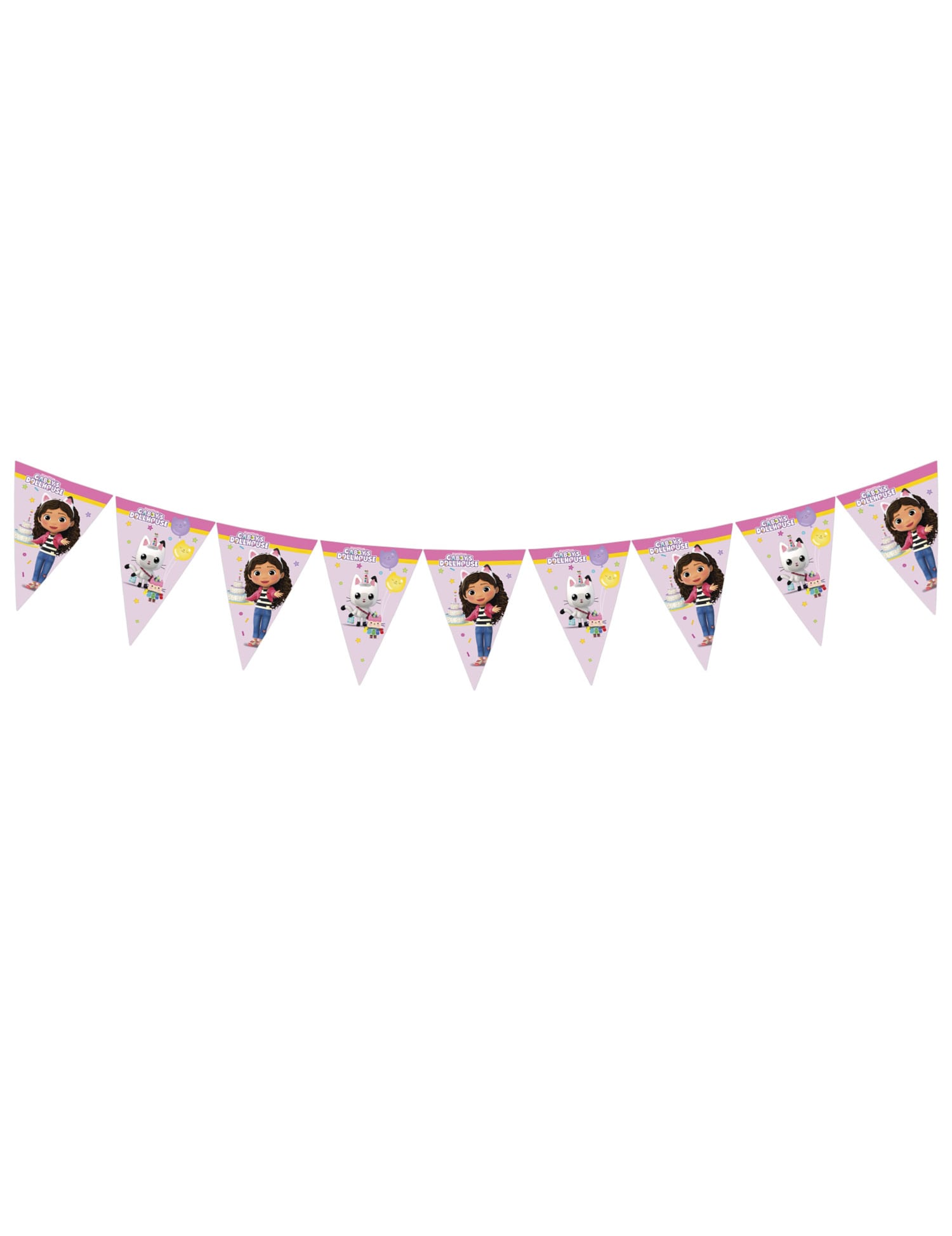 Guirlande à fanions Gabby et la maison magique pour enfant rose et violette