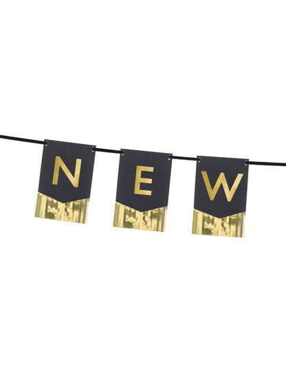 Boldog új évet fekete és vagy 135 cm -es Pennant Garland
