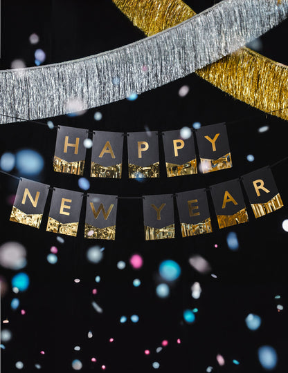 Boldog új évet fekete és vagy 135 cm -es Pennant Garland