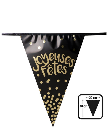 Fekete és arany metál 4 méteres boldog ünnepi zászlófüzér