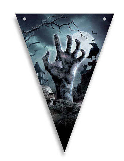 Détail d'un fanion de la guirlande à fanions revenants du cimetière