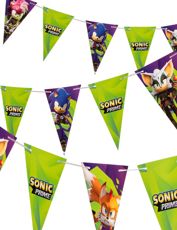 Guirlande à fanions Sonic Prime pour enfant verte et violette avec personnages