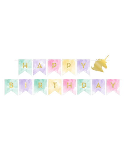 Guirlande anniversaire licorne pastel et dorée