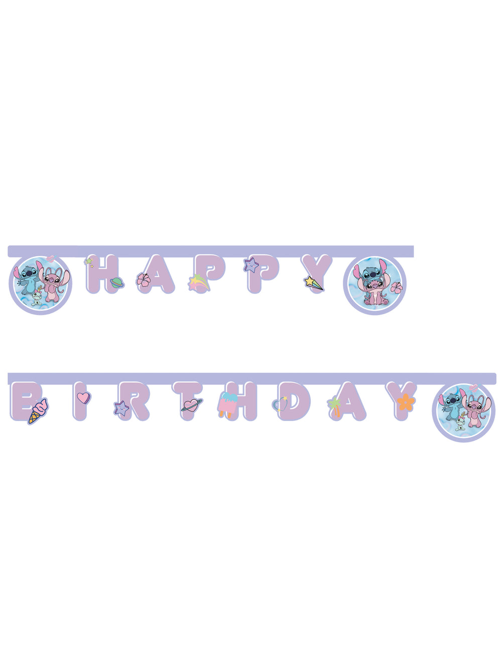 Artikulált Happy Birthday Angel és lila Stitch girland