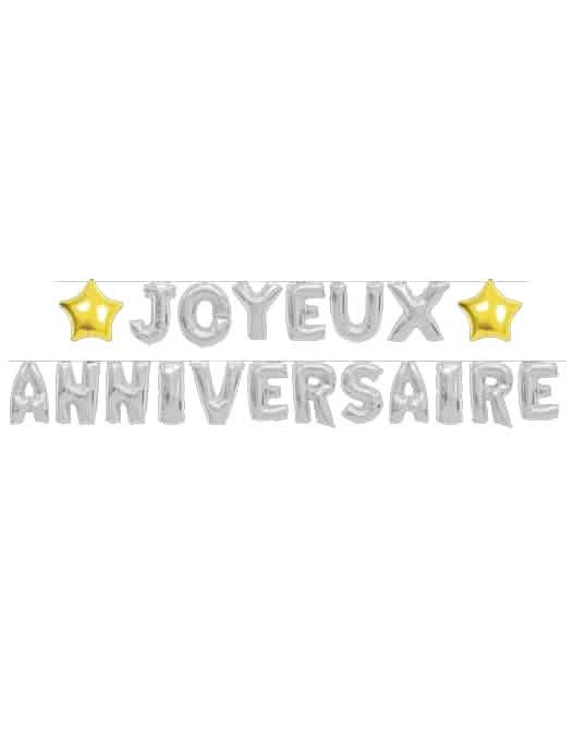 Lufis girland Joyeux születésnap ezüstös arany csillagokkal
