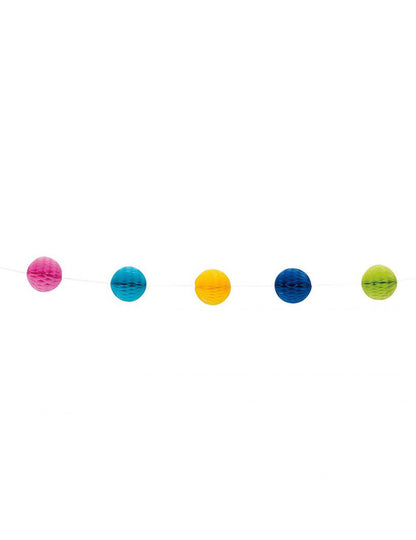 Guirlande boules alvéolées multicolore avec 11 pompons