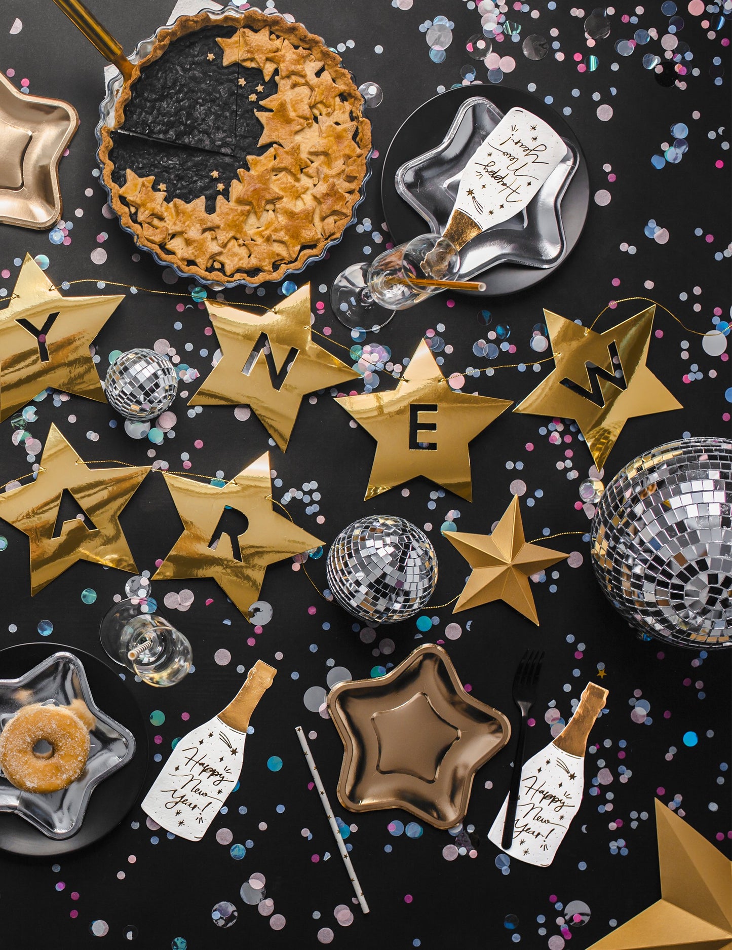 Aranycsillagok Garland boldog új évet 290 cm