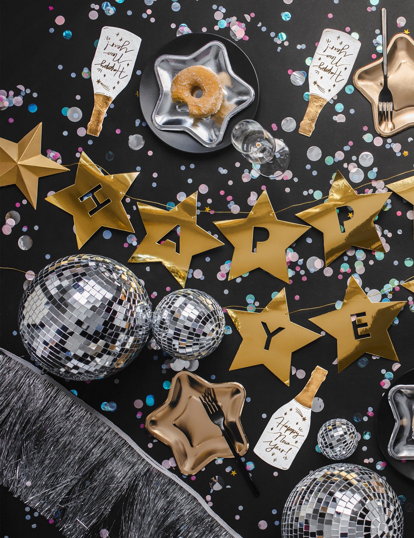 Aranycsillagok Garland boldog új évet 290 cm