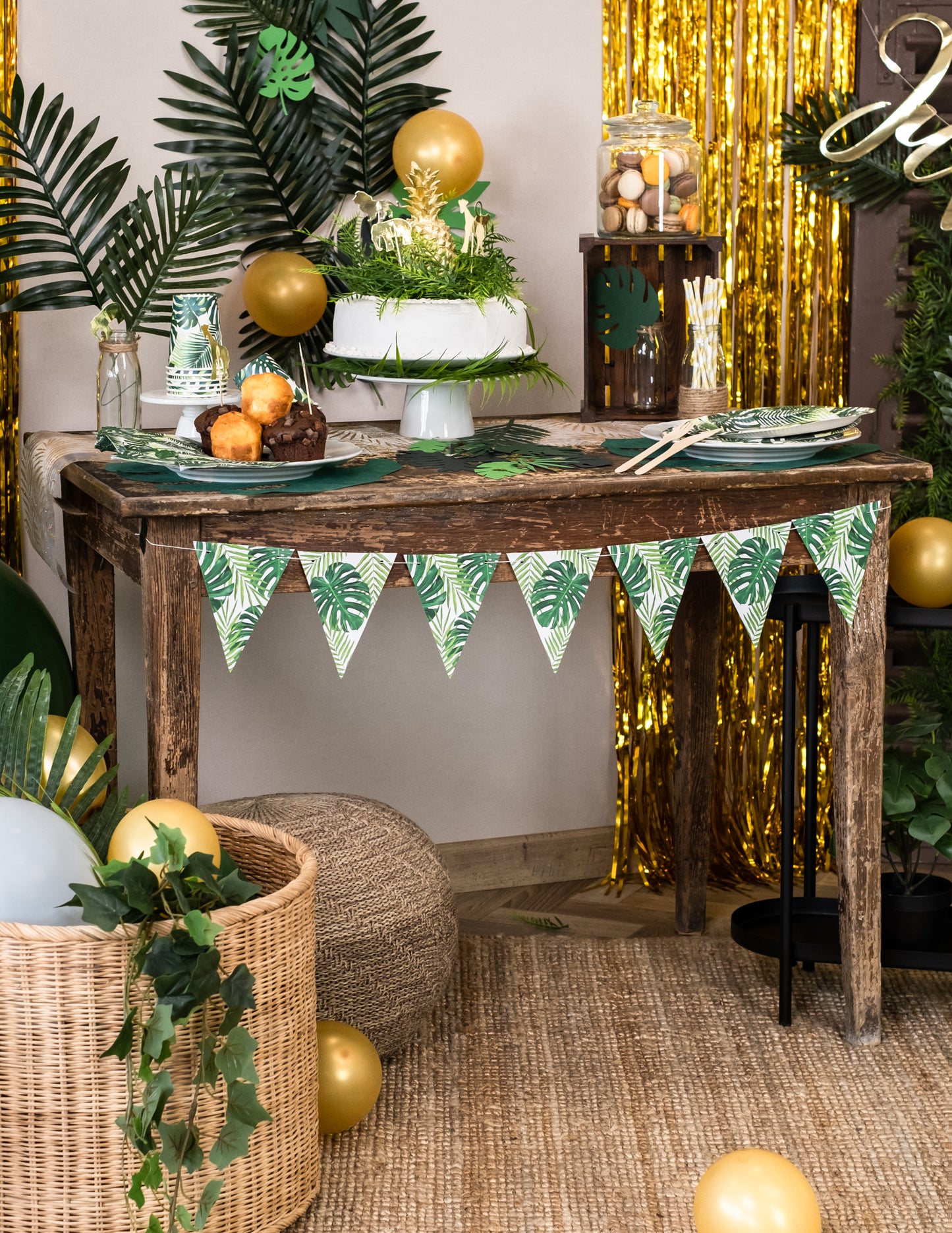 Carton Pennant Garland trópusi levelek 15 cm x 1,3 m