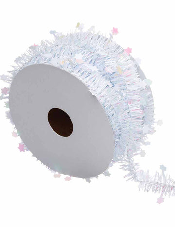 Fehérfenyő girland csillagokkal, 3m, vékony és irizáló