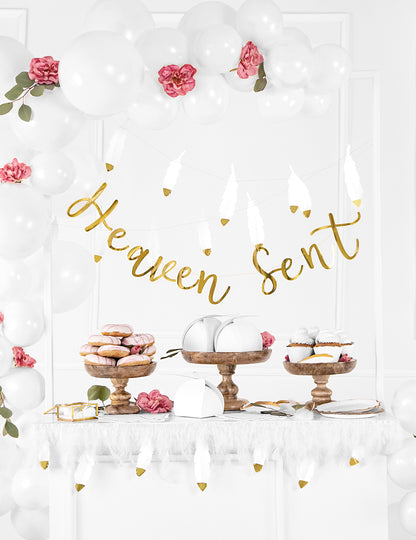 Fehér és arany tollfüzér 13.5 cm x 1,6 m esküvői dekoráció