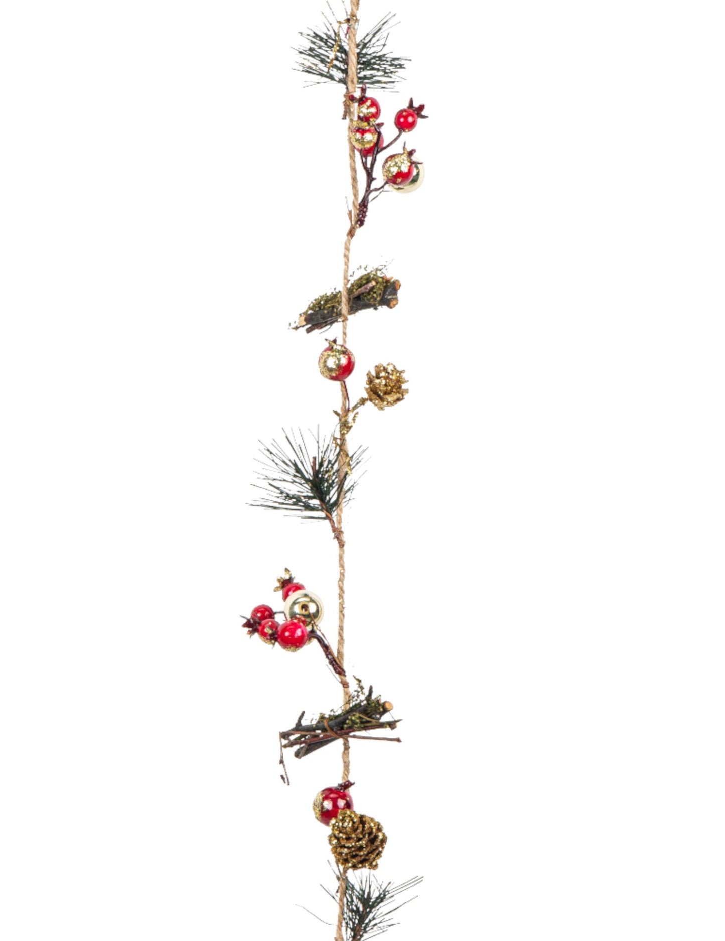 Fenyőtobozokból, bogyókból, fenyőből és fából készült girland 120 cm