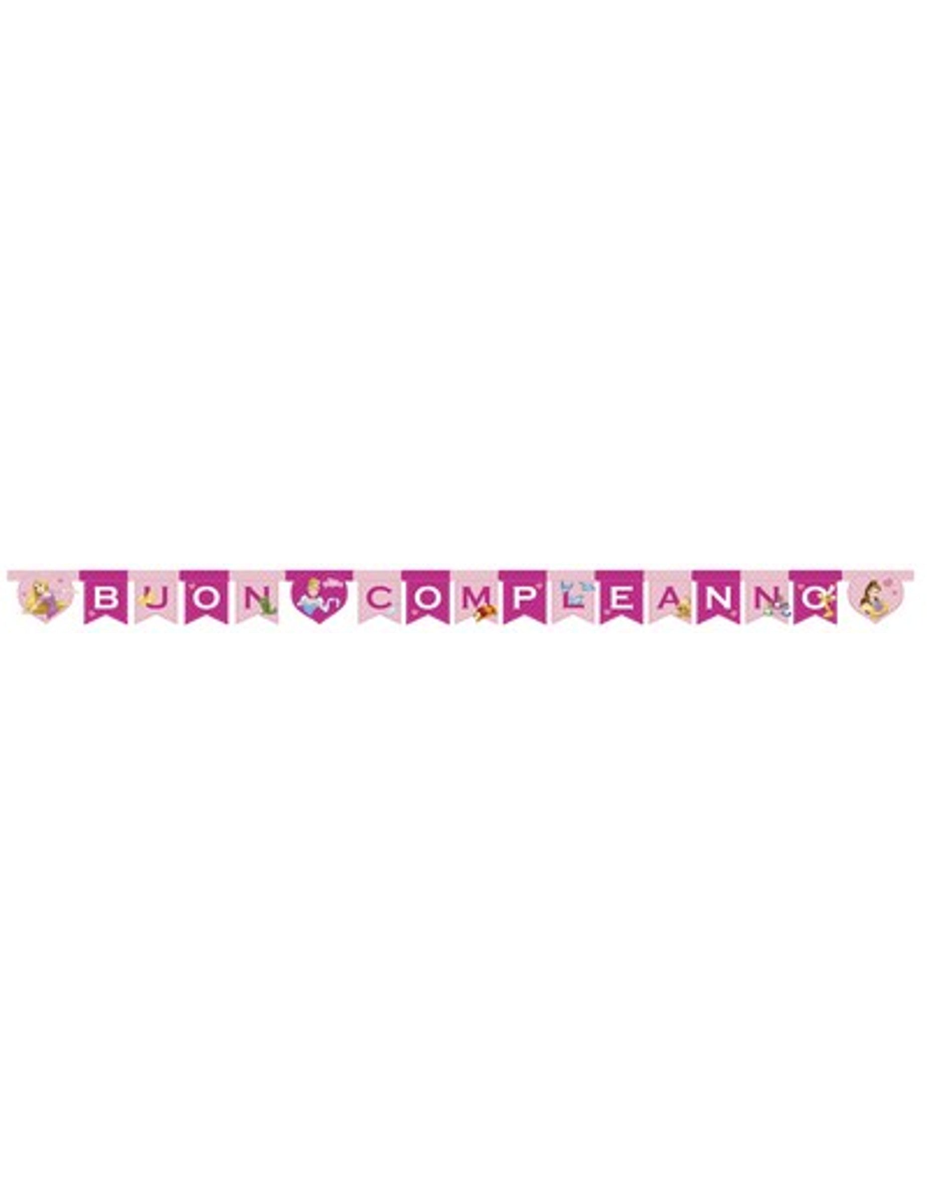 Guirlande en carton Disney Princesses pour enfant rose et violette Buon Compleanno