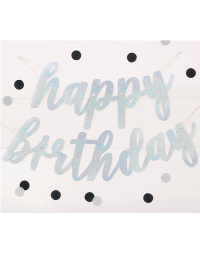 Guirlande en carton Happy Birthday pour anniversaire argenté pailleté