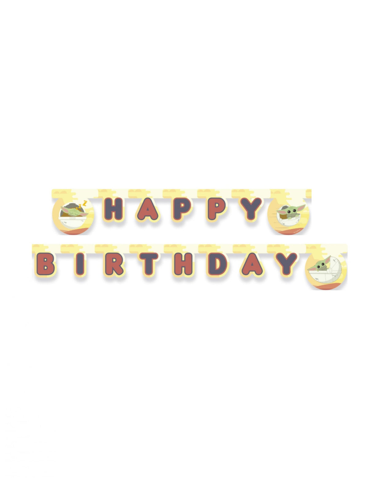 Guirlande en carton Happy Birthday bébé Yoda The Mandalorian jaune et beige