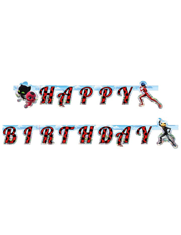 Vue d'ensemble de la décoration de fête de la guirlande en carton Happy Birthday Ladybug