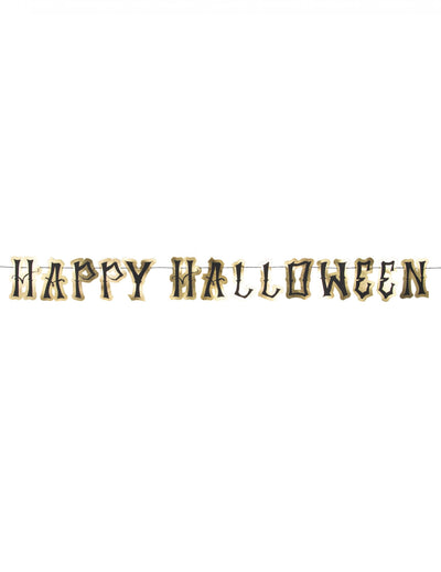 Guirlande en carton happy Halloween pour fête noire et or avec lettres