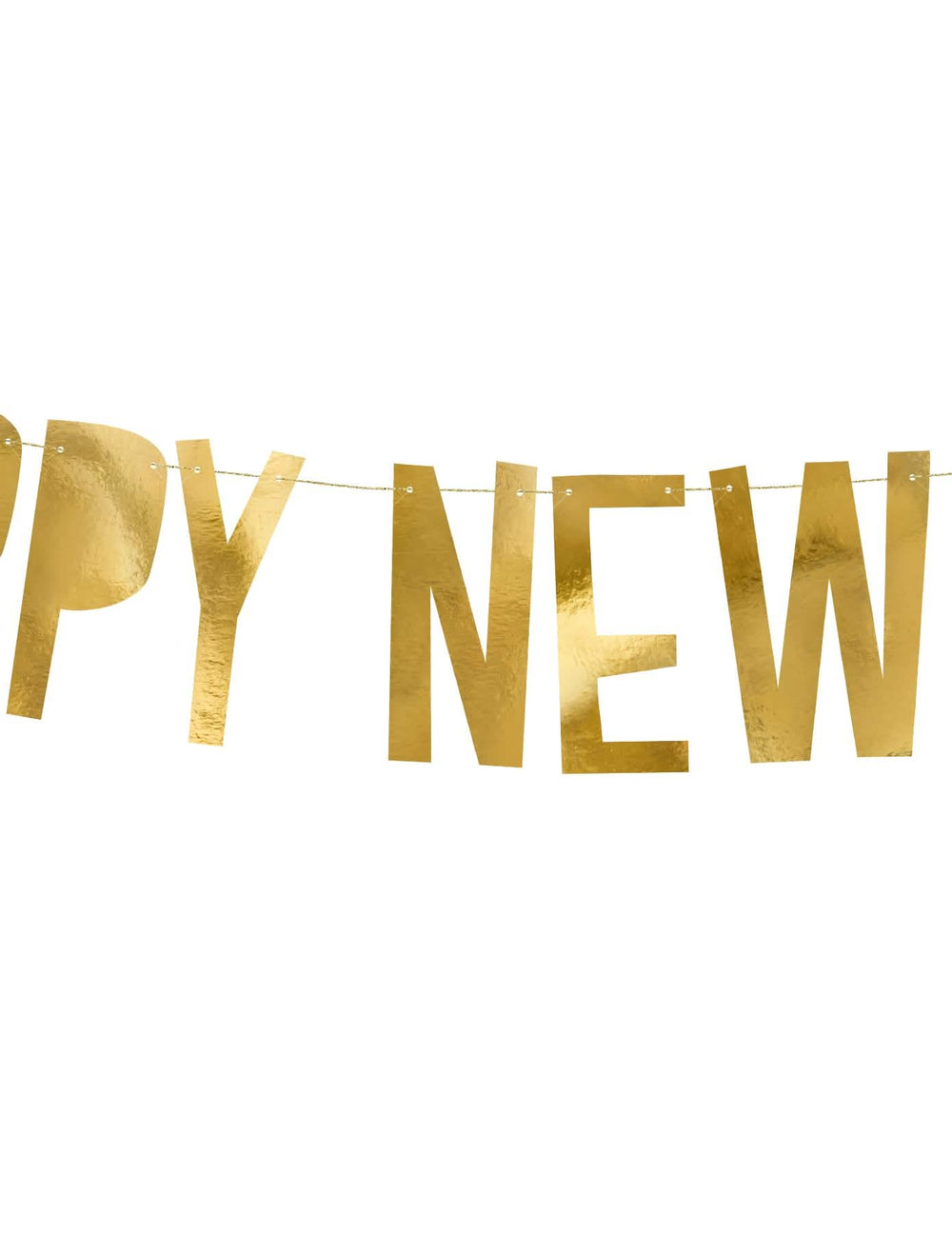 Közelkép a Happy New Year kartonfüzér betűiről