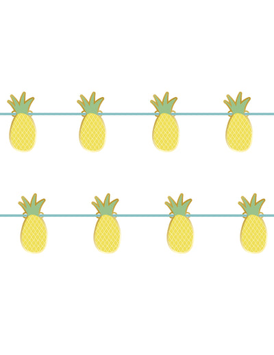 Guirlande en carton métallisée ananas pour décoration été jaune et vert