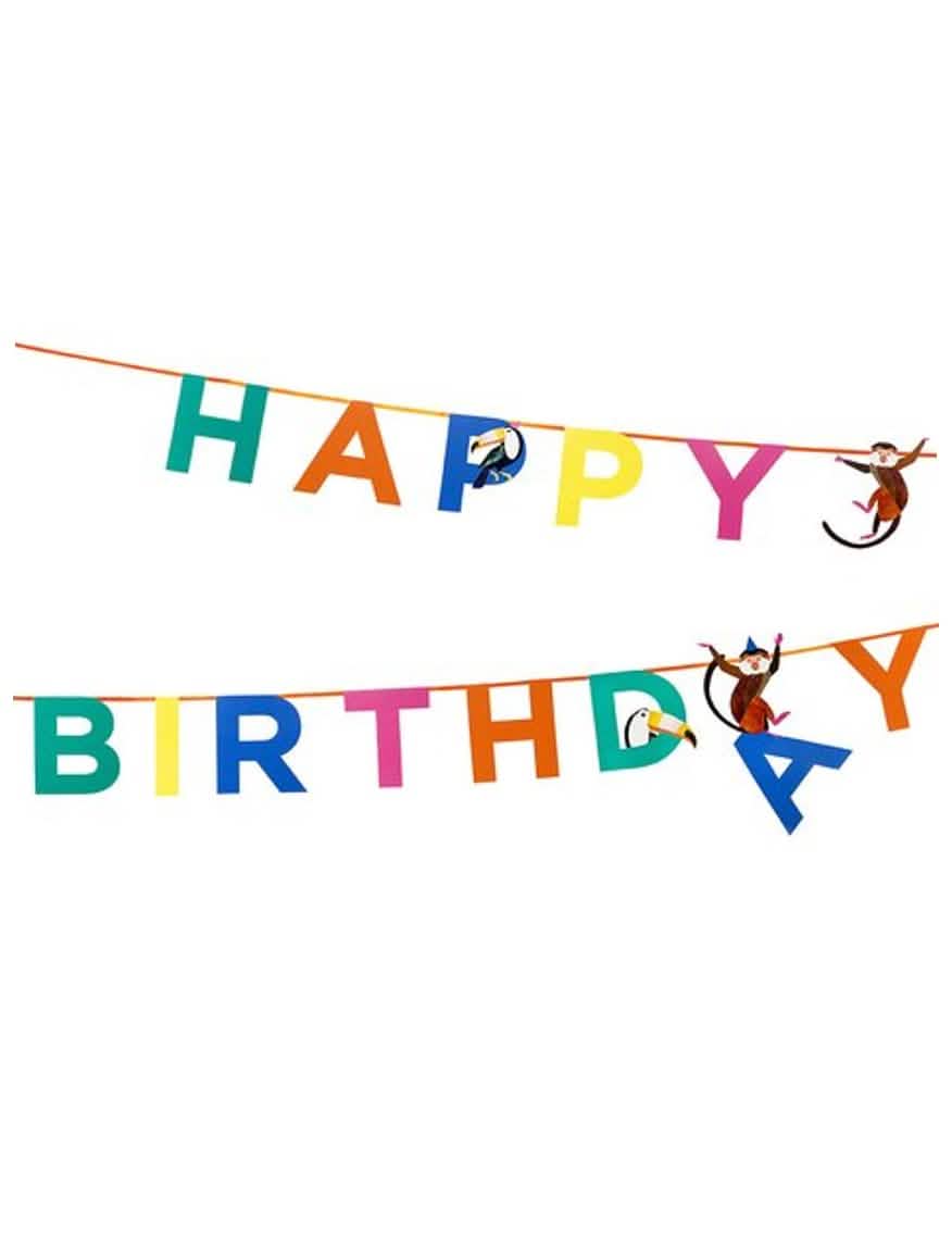 Karton guirland Party állat Happy Birthday dzsungel gyermek sokszínű majmokkal és tukánokkal