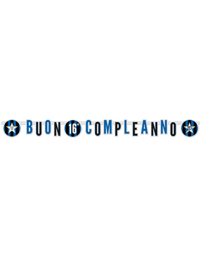 Guirlande en carton personnalisable Buon Compleanno Inter pour anniversaire bleu et noir