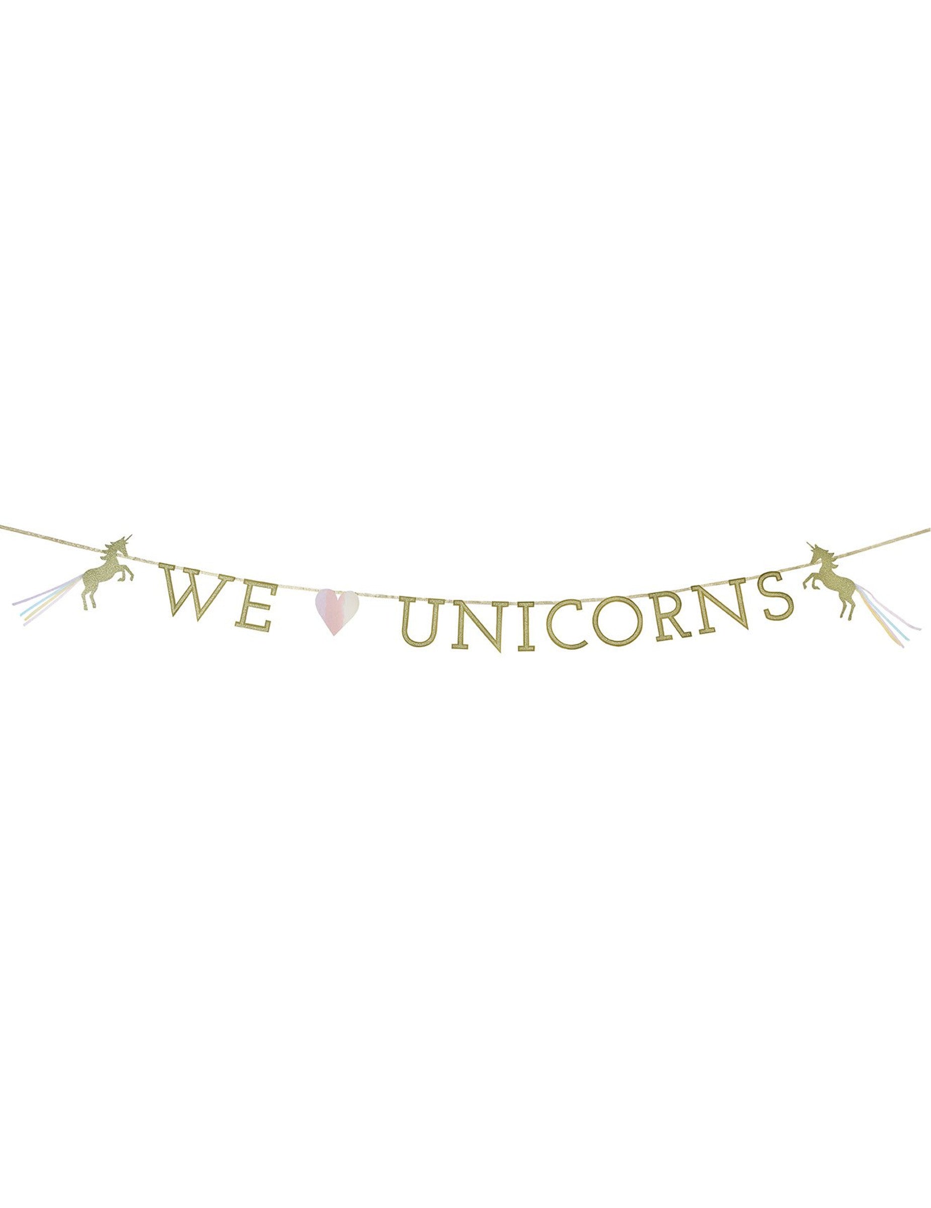 Guirlande en carton we love unicorns pour anniversaire dorée