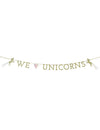 Guirlande en carton we love unicorns pour anniversaire dorée