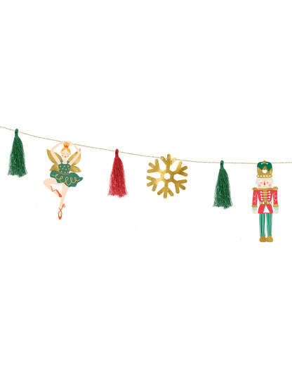2 méteres karácsonyi papírgirland diótörő, balerina és pompon mintákkal