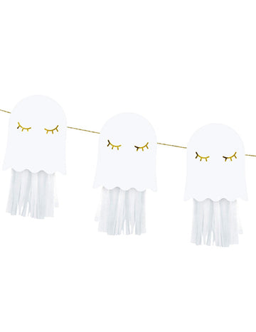 Fehér és arany szellem papírfüzér, 1,3 m, összeszerelést igényel