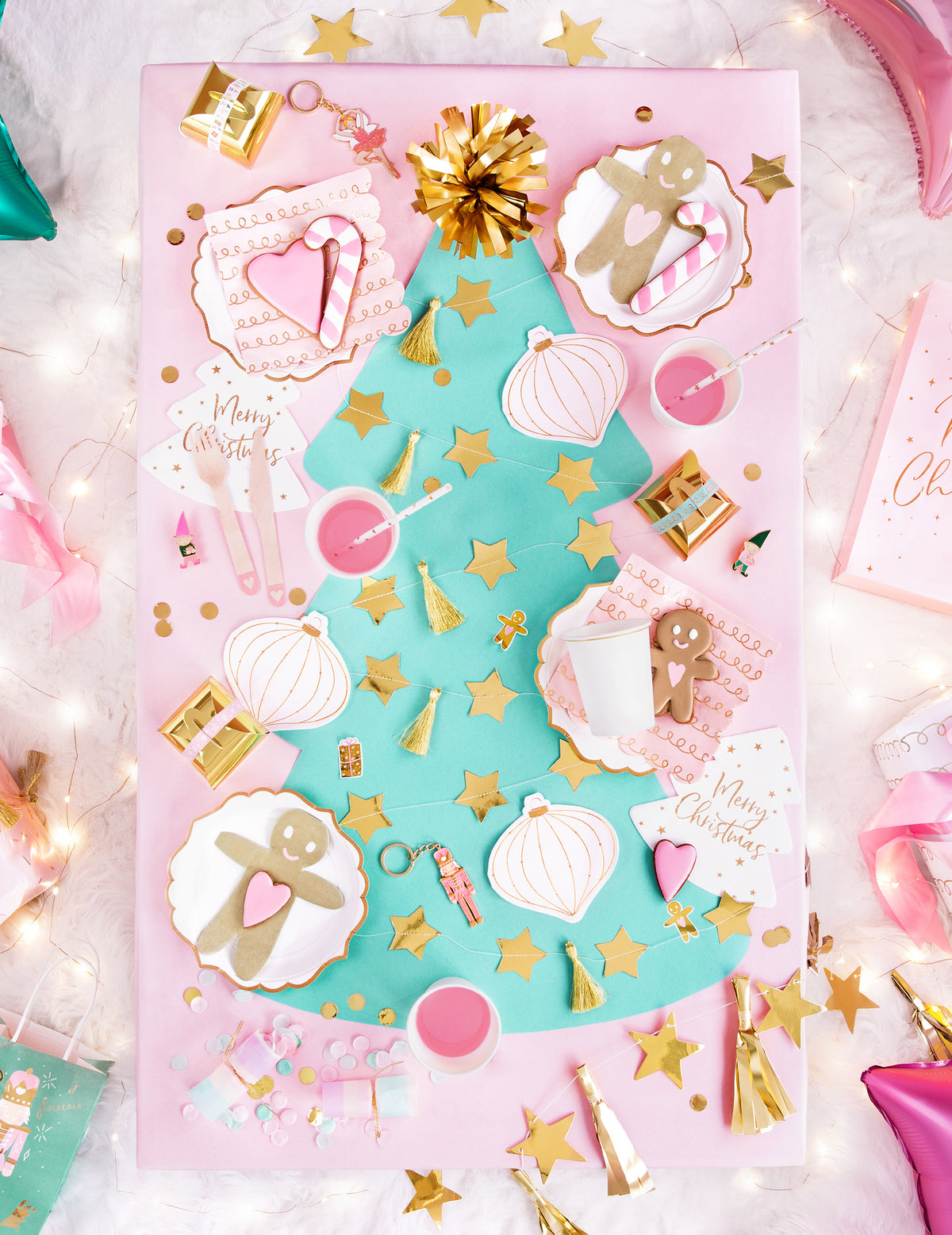 Mise en scène de table festive de la guirlande en papier tassel étoiles