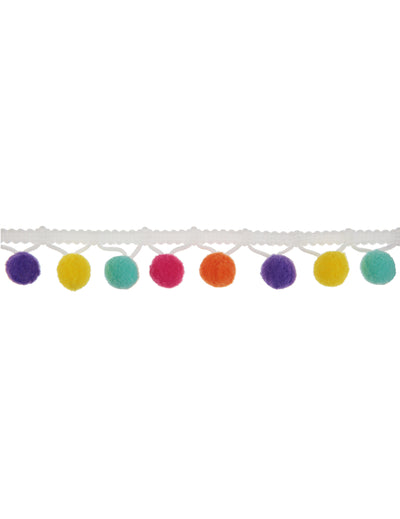 Mise en situation du ruban de pompons multicolores blanc sur une lanterne