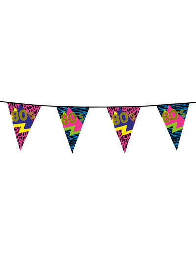 Guirlande fanions 80's Party multicolore aux motifs néon et imprimés animaux