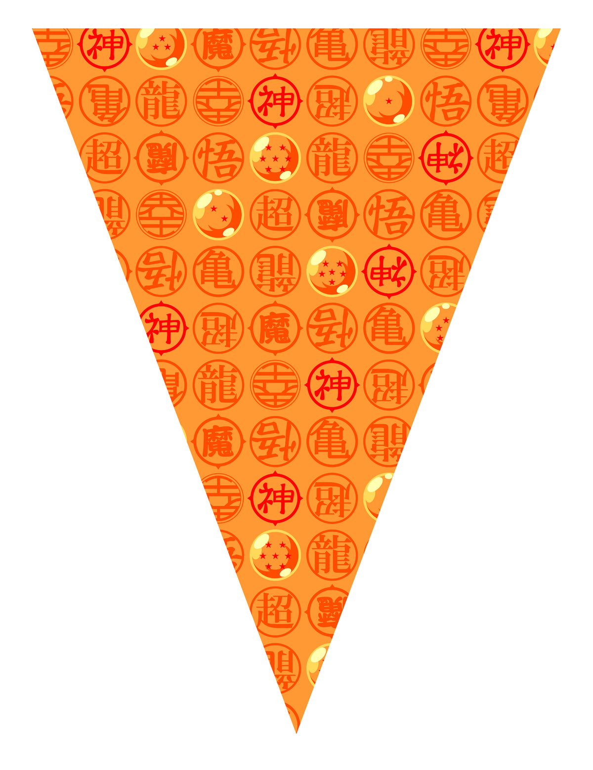Fanion orange avec boules de cristal et symboles kanji de la guirlande fanions Dragon Ball Z