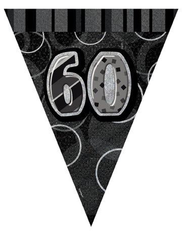 Guirlande de fanions 60 ans pour adulte gris et noir