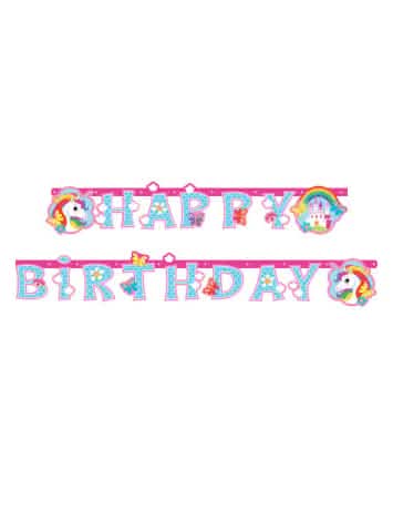 Happy Birthday egyszarvúak rózsaszín és kék girland szivárvánnyal