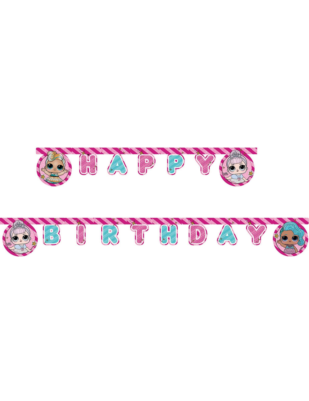 Happy Birthday LOL™ girland gyermek rózsaszín és kék csillámos