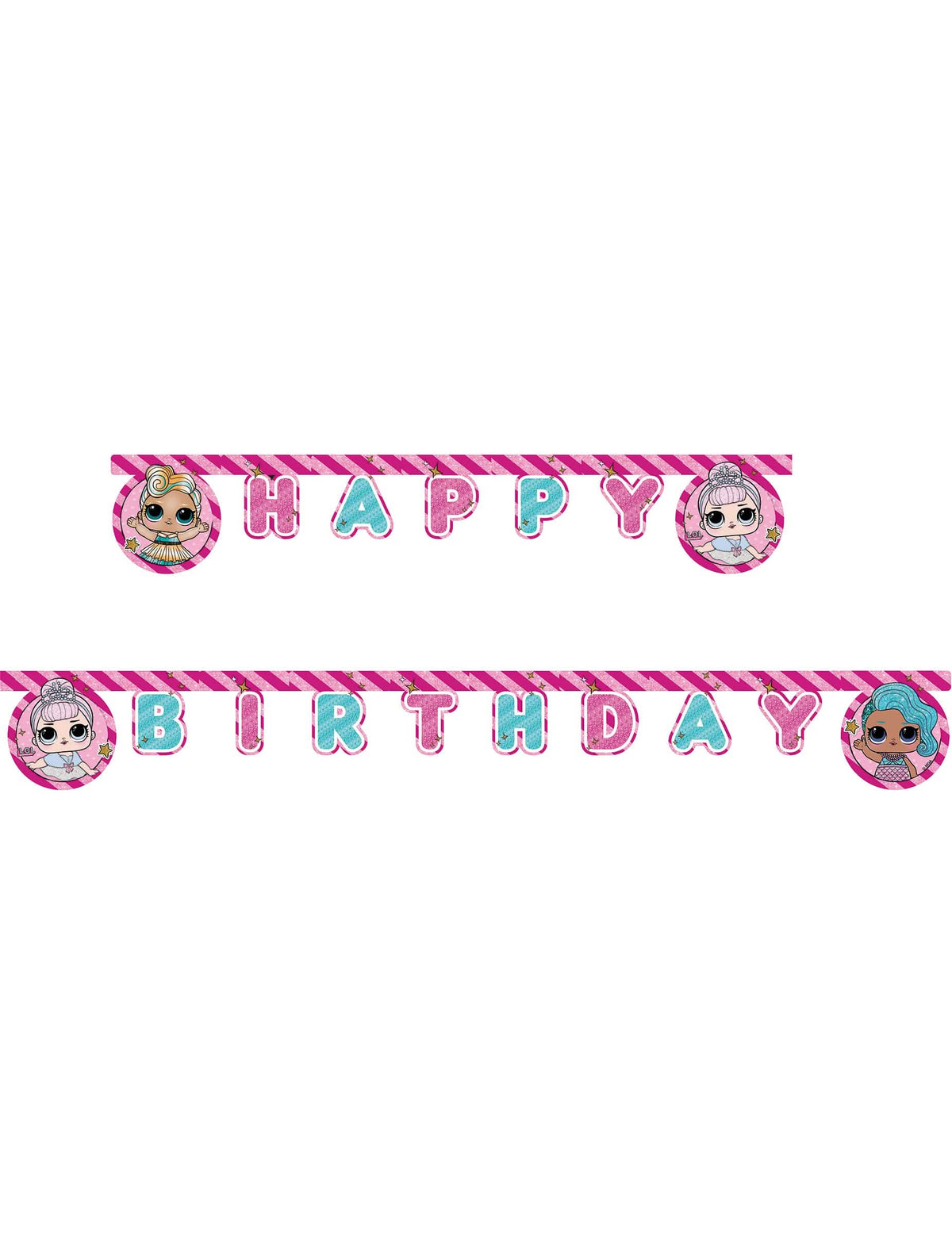Happy Birthday LOL™ girland gyermek rózsaszín és kék csillámos