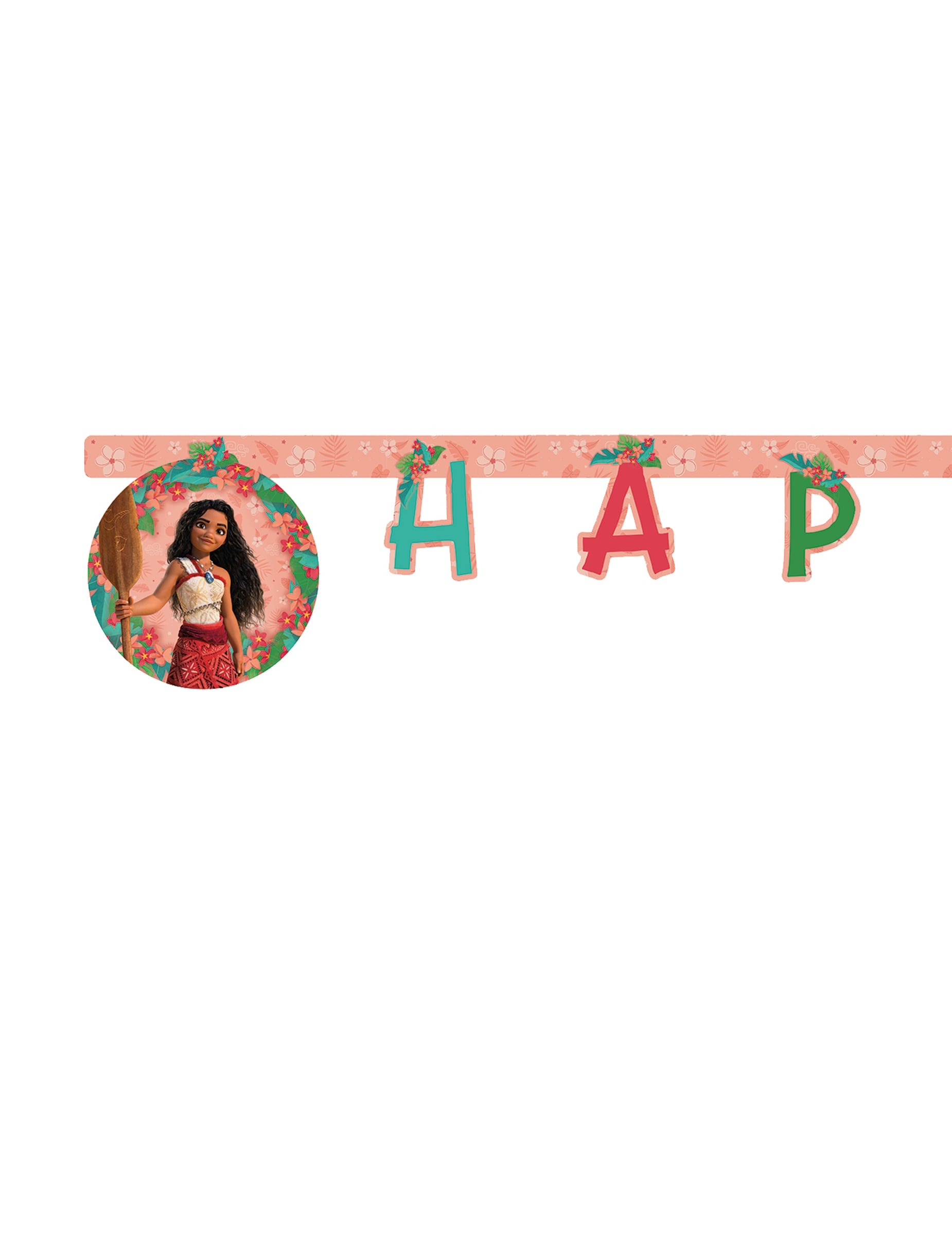 Détail du personnage Vaiana de la guirlande Happy Birthday Vaiana 2