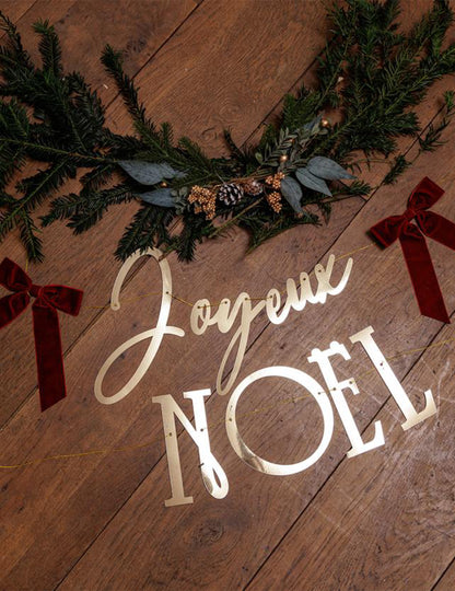 Guirlande Joyeux Noël or avec 2 nœuds rouges 1,80 m