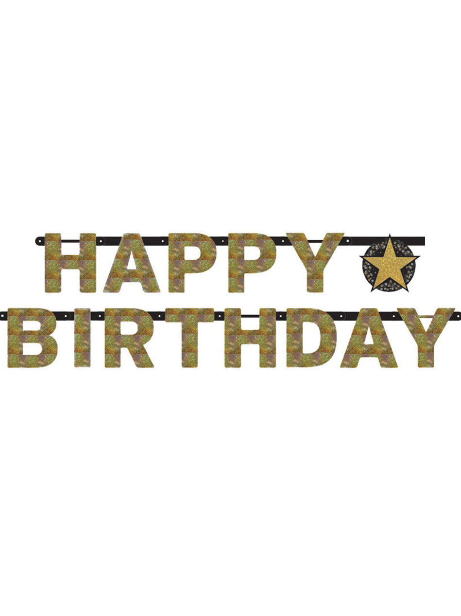 Guirlande lettres Happy Birthday Célébration Étincelante pour fête en carton doré