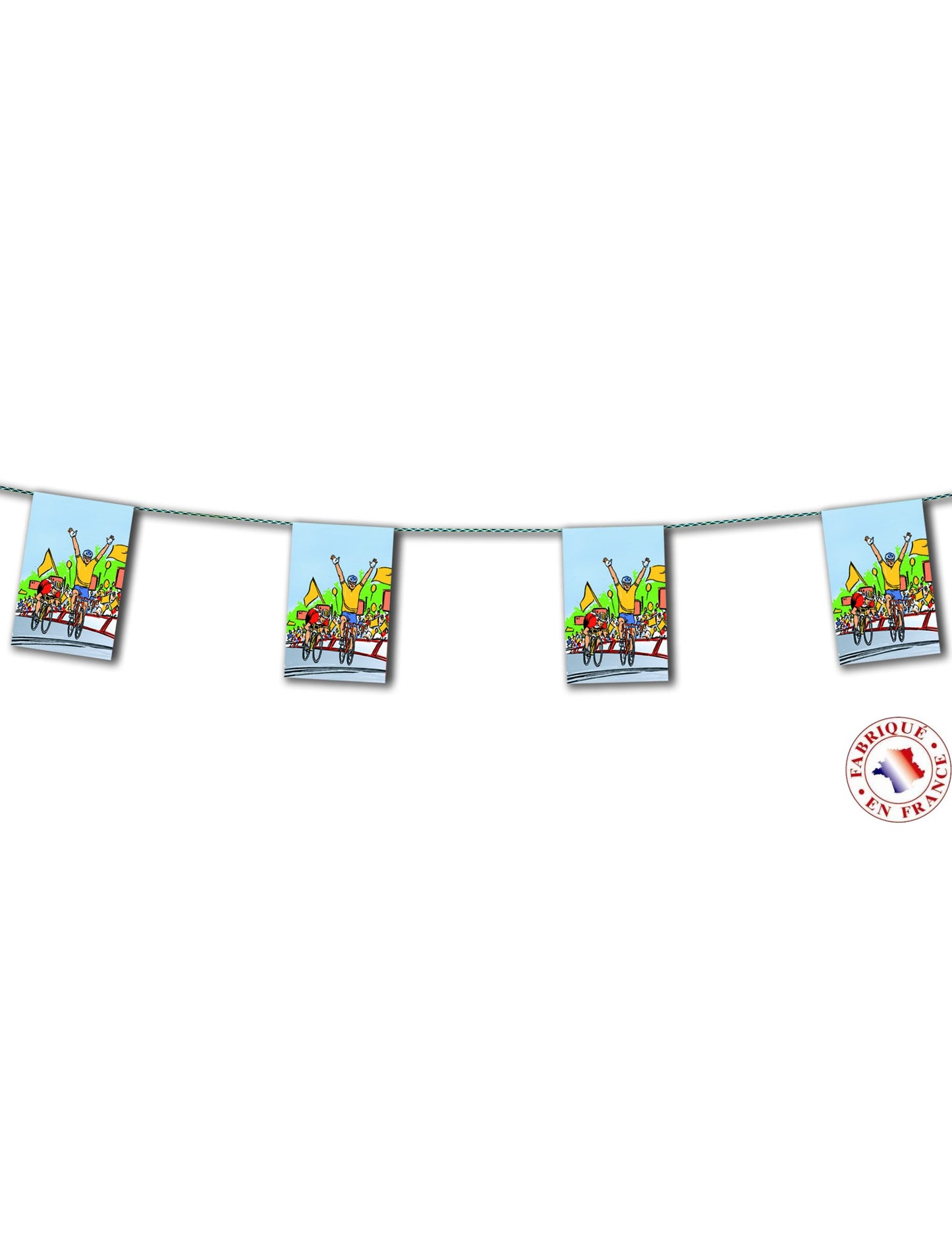 Többszínű papírcsíkos girland kerékpáros ünnepséghez illusztrált zászlókkal