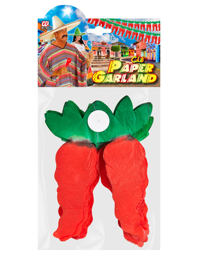 Guirlande papier piments pour fête rouge et vert de 3 mètres